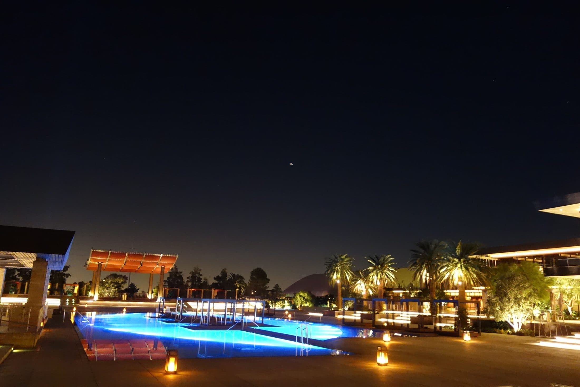 M Resort · Pool deck after dark