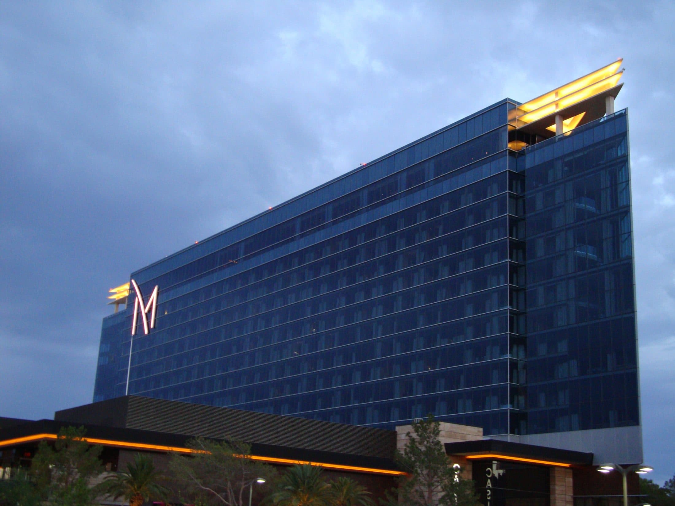 M Resort Spa Casino hotel tower at dusk