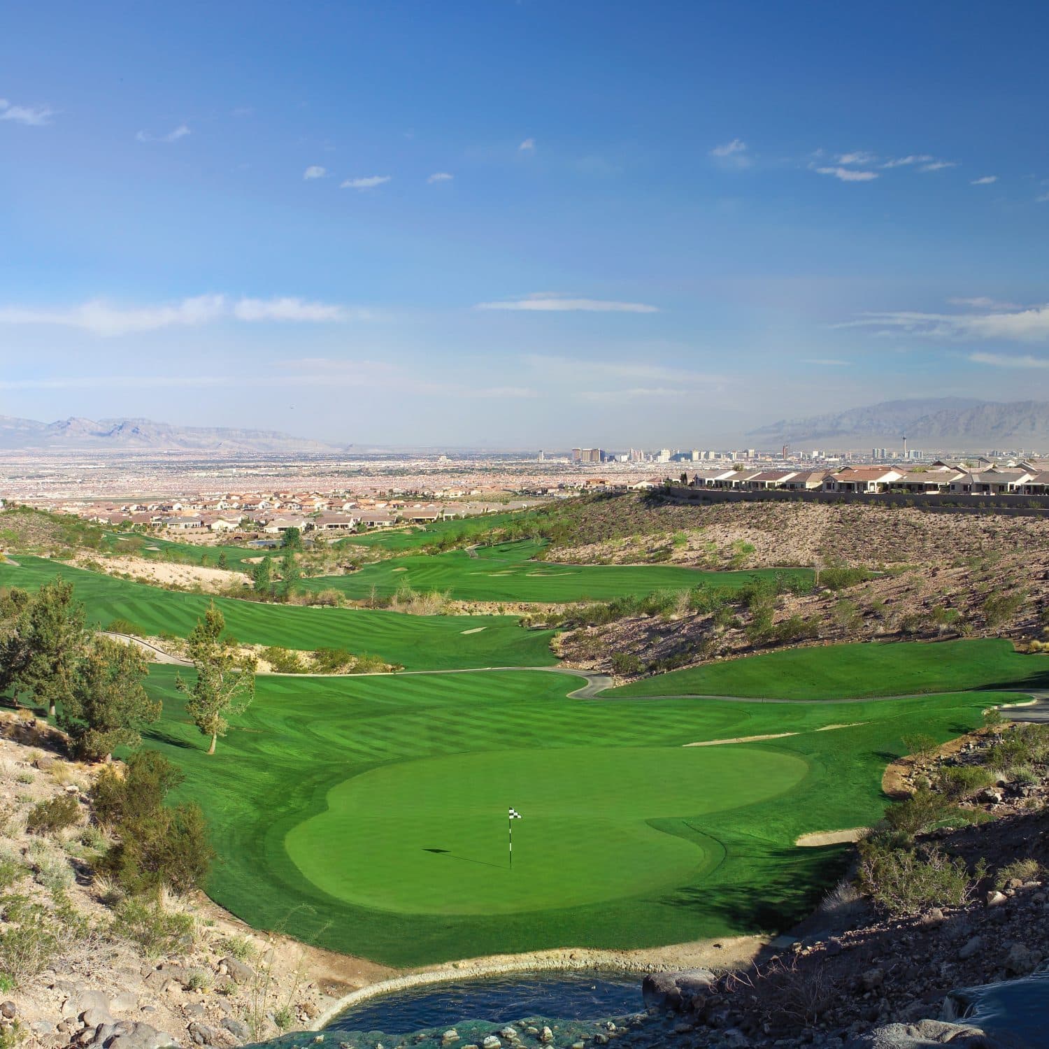 The Revere Golf Club fairway with the Las Vegas Strip on the horizon